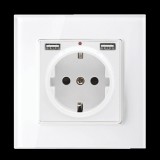 ELMARK GERMAN TYPE SOCKET 16A 2XUSB GLASS FRAME WH+C. BOX