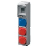 ELMARK ipari csatlakozódoboz, 4 modul, német típusú aljzat: 2x16A, 1P+N+E: 1x16A, IP44, 105x430x95mm