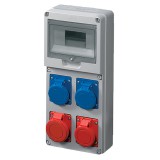 ELMARK ipari csatlakozódoboz, 8 modul, német típusú aljzat: 2x16A, 3P+N: 1x16A+1x32A, IP44, 200x430x95mm