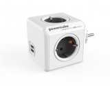 Elosztó, 4 aljzat, 2 USB csatlakozó, ALLOCACOC PowerCube Original USB DE, fehér-szürke (ELA1202FSZ)