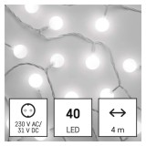 EMOS D5AC01 LED fényfüzér, cseresznye – golyók 2,5 cm, 4 m, kültéri és beltéri, hideg fehér, időzítő, 3,6 W, 230 V AC, IP44