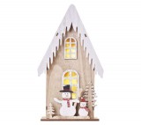 Emos Led Dekoráció, Fa – Házikó Hóemberekkel, 28,5 Cm, 2X Aa, Beltéri, Meleg Fehér, Időzítő