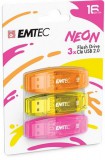 EMTEC UE16GN3 C410 Neon USB 2.0, 16 GB Narancs-Citrom-Rózsaszín pendrive csomag (3 db)