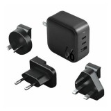 Energea Travelite GAN66 1xUSB-A/ 2xUSB-C utazó gyorstöltő adapter, (PD-PPS-QC 3.0) 66W, fekete (US/EU)