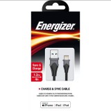 Energizer USB-A apa - Lightning apa 2.0 Adat és töltő kábel - Fekete (1.2m) (3492548221899)