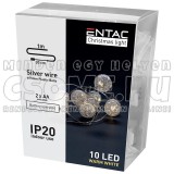 ENTAC KARÁCSONYI BELTÉRI FÜZÉR ÁTTETSZŐMŰANYAG GOLYÓ 10 LED WW1,3M ECL-CPB-10WW