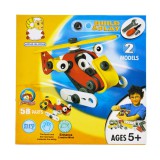 Építő készlet, járműépítő, 58 db-os, műanyag, 2 az 1-ben, 15x15 cm dobozban