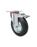 ERBA Műszerkocsi kerék, talplemezes, fékes, tömörgumis, 100 mm