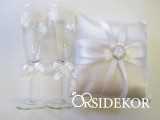 Esküvői kollekció: gyűrűpárna + esküvői pezsgőspohár