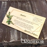 Esküvői meghívó fából, nyomtatott greenery grafikával