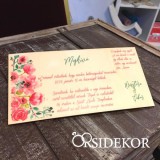 Esküvői meghívó fából, nyomtatott virágos grafikával