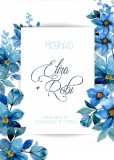 Esküvői meghívó kék virágos többféle mintával
