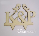 Esküvői tortadísz, monogram, madárkás