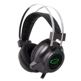 Esperanza EGH460 Toxin 1x mini jack 3,5 mm + 1x USB 2.0, 20 - 20000 Hz Fekete-Zöld mikrofonos gamer fejhallgató