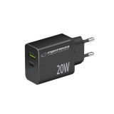 Esperanza Esperenza EZC105K USB-C, PD 20 W, USB-A, QC 3.0 18 W Fekete gyorstöltő