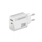 Esperanza Quich Power Charger 20W USB-C PD 20W / USB-A QC 3.0 18W White EZC105W