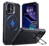 ESR CYBER szilikon telefonvédő (ütésállóság, légpárnás sarok, kitámasztó, MagSafe) FEKETE Apple iPhone 17
