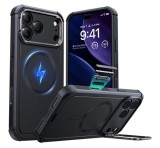 ESR CYBER szilikon telefonvédő (ütésállóság, légpárnás sarok, kitámasztó, MagSafe) FEKETE Apple iPhone 17 Pro