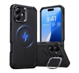 ESR CYBER TOUGH HALOLOCK szilikon telefonvédő (ütésállóság, légpárnás sarok, kitámasztó, MagSafe) FEKETE Apple iPhone 16 Plus