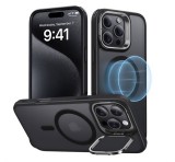 ESR HYBRID HALOLOCK szilikon telefonvédő (ütésállóság, légpárnás sarok, kitámasztó, MagSafe, matt) FEKETE Apple iPhone 16 Pro Max