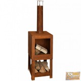 Esschert Design FF298 rozsdaszínű kültéri kandalló tűzifatárolóval