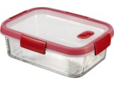 Ételtartó, szögletes, üveg, 0,9 l, CURVER Smart Cook, piros (KHMU178)