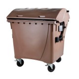 Europlast külső hulladéktároló, Gömbölyű fedelű műanyag konténer - 1100 L barna színben HUL-0014-5