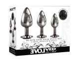 Evolved Black Gem - fém anál plug szett, fekete kővel (ezüst)