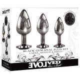 Evolved Black Gem - fém anál plug szett, fekete kővel (ezüst)