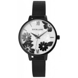 Excellanc acél hálószíjas női karóra virág díszítéssel, fekete (36 mm)