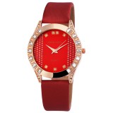 Excellanc bordó műbőr szíjas női karóra piros számlappal, kristályokkal