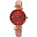 Excellanc műbőr szíjas női karóra csillogó piros számlappal