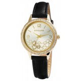 Excellanc női karóra fekete dizájn bőr szíjjal, szív motívumokkal