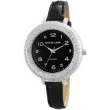 Excellanc női karóra, fekete szíjjal, strasszos