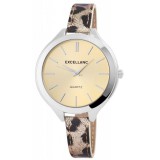 Excellanc vékony szíjas óra dizájn szíjjal, ezüst-leopárd