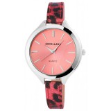 Excellanc vékony szíjas óra dizájn szíjjal, ezüst-leopárd-pink