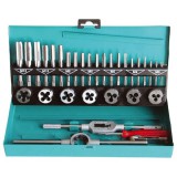 EXTOL 29302 menetfúró menetmetsző klt., fém dobozban; 32db M3-M12, jó minőségű szénacél