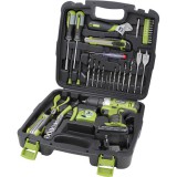 Extol akkus fúró csavarozó, 12V, Li-ion, 1db 1300 mAh akku + 46 db szerszám klt.