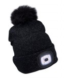 Extol Light sapka, fekete, pomponnal, kötött, kivehető LED homloklámpával(43196)