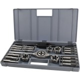 Extol Prémium Extol Premium menetfúró- és menetmetsző klt., 23 db; M12-M14-M16-M18-M20+hajtóvas+befogó, ötvözött szerszámacél, műanyag koffer