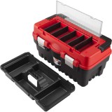 Extol Prémium szerszámosláda, műanyag 462×256×242mm, fémcsatos, tálcával, lakatolható, ALU nyél