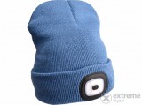 Extol sapka, kék, kötött, kivehető LED homloklámpával, 4×45 Lumen; USB tölthető Li-ion akku, 3 funkció