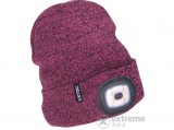 Extol sapka, lila/fekete, kötött, kivehető LED homloklámpával, 4×45 Lumen; USB tölthető Li-ion, 3funkció (100%-75%-50%)