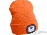 Extol sapka, neon-narancs, kötött, kivehető LED homloklámpával, 4×25 Lumen; USB tölthető Li-ion akku, 3funkció