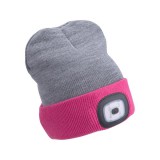 Extol sapka, szürke/pink, kötött, kivehető LED homloklámpával, 4×45 Lumen; USB tölthető Li-ion, 3funkció (100%-75%-50% fénye.)