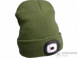 Extol sapka, zöld, kötött, kivehető LED homloklámpával, 4×45 Lumen; USB tölthető Li-ion akku, 3 funkció