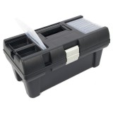 Extol szerszámosláda, műanyag, alucsatos, tálcával, fekete, lakatolható; 16", 415×220×200mm, rendező felül