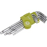 Extol torx kulcs klt., Cr40. 9db, egyik vége lyukas, T10,15,20,25,27,30,40,45,50
