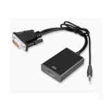Ezone VGA+Jack->HDMI átalakító adapter, 3,5mm Jack kábellel, 0.25 méter VGA, 0.5 méter Jack, fekete