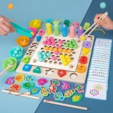 Fa Ügyességi Játékkészlet 6 az 1-ben-Horgászjáték-Számok-Matematikai Műveletek-Fűzés-Gyöngyválogatás stb.